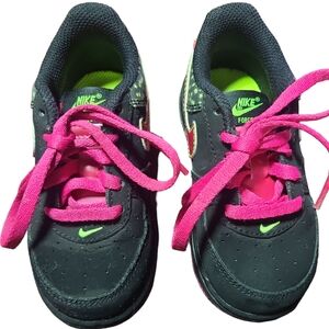 Nike Kids Sneakers Black with Hot Pink and Neon Green Accents